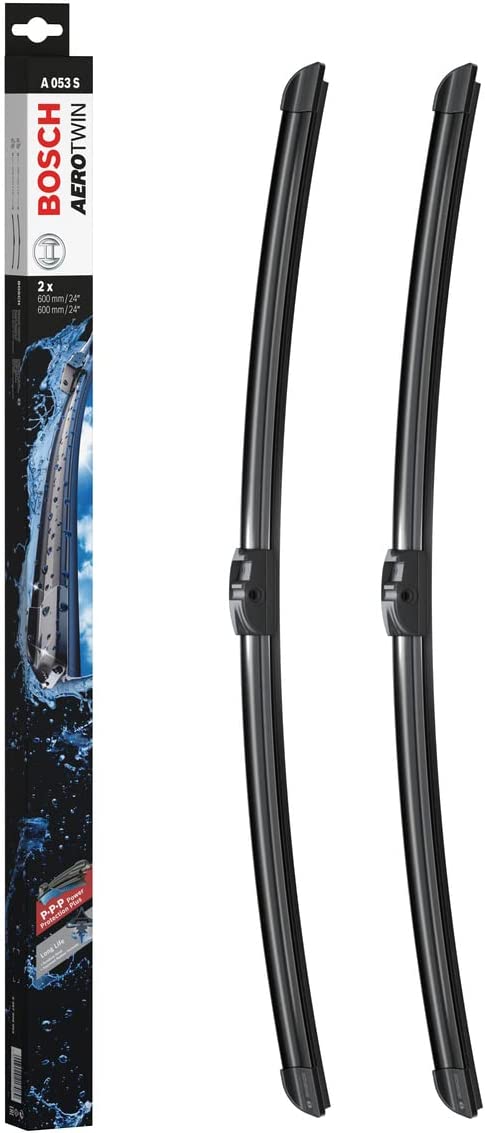 Die Packung und die Wischerblätter des Scheibenwischer-Sets Bosch A 053 S für den MERCEDES-BENZ C-Klasse im Detail - zweimal das 60cm Wischerblatt