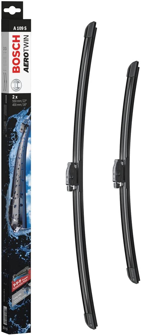 Die Packung und die Wischerblätter des Scheibenwischer-Sets Bosch A 109 S für den Renault Dokker im Detail - einmal das 55cm Wischerblatt und einmal das 40cm Wischerblatt Die Packung und die Wischerblätter des Scheibenwischer-Sets Bosch A 109 S für den RENAULT Dokker im Detail - einmal das 55cm Wischerblatt und einmal das 40cm Wischerblatt