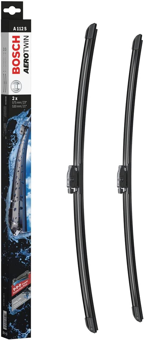 Die Packung und die Wischerblätter des Scheibenwischer-Sets Bosch A 112 S für den Mini Mini 3. Gen im Detail - einmal das 57,5cm Wischerblatt und einmal das 53cm Wischerblatt Die Packung und die Wischerblätter des Scheibenwischer-Sets Bosch A 112 S für den MINI (BMW) Mini Countryman 3. Gen im Detail - einmal das 57,5cm Wischerblatt und einmal das 53cm Wischerblatt