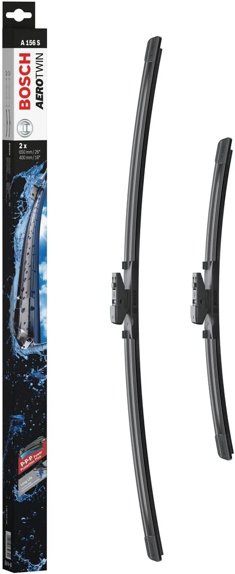 Die Packung und die Wischerblätter des Scheibenwischer-Sets Bosch A 156 S für den Subaru Forester 5. Gen im Detail - einmal das 65cm Wischerblatt und einmal das 40cm Wischerblatt Die Packung und die Wischerblätter des Scheibenwischer-Sets Bosch A 156 S für den SUBARU Forester 5. Gen im Detail - einmal das 65cm Wischerblatt und einmal das 40cm Wischerblatt