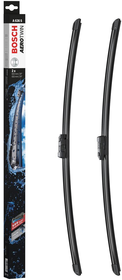 Die Packung und die Wischerblätter des Scheibenwischer-Sets Bosch A 636 S für den Opel Ampera 1. Gen im Detail - zweimal das 65cm Wischerblatt Die Packung und die Wischerblätter des Scheibenwischer-Sets Bosch A 636 S für den OPEL Ampera 1. Gen im Detail - zweimal das 65cm Wischerblatt