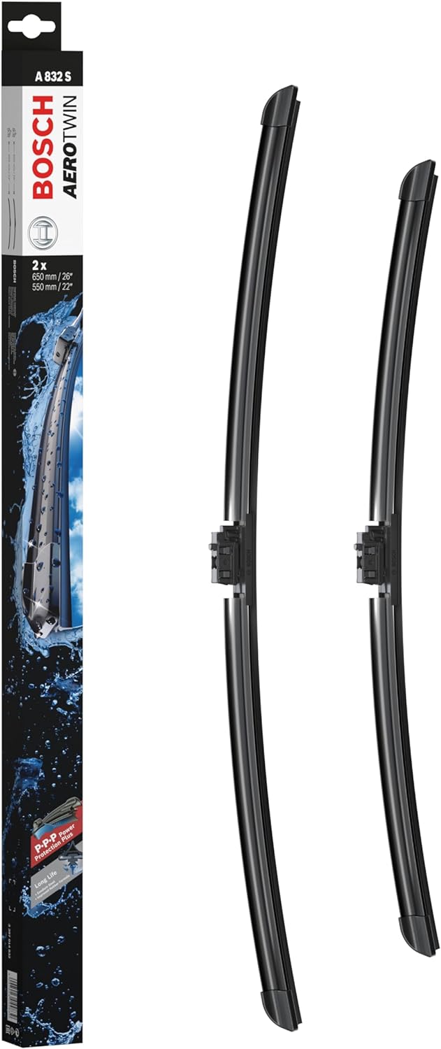 Die Packung und die Wischerblätter des Scheibenwischer-Sets Bosch A 832 S für den Mercedes-Benz GLS-Klasse im Detail - einmal das 65cm Wischerblatt und einmal das 55cm Wischerblatt Die Packung und die Wischerblätter des Scheibenwischer-Sets Bosch A 832 S für den MERCEDES-BENZ GLS-Klasse im Detail - einmal das 65cm Wischerblatt und einmal das 55cm Wischerblatt