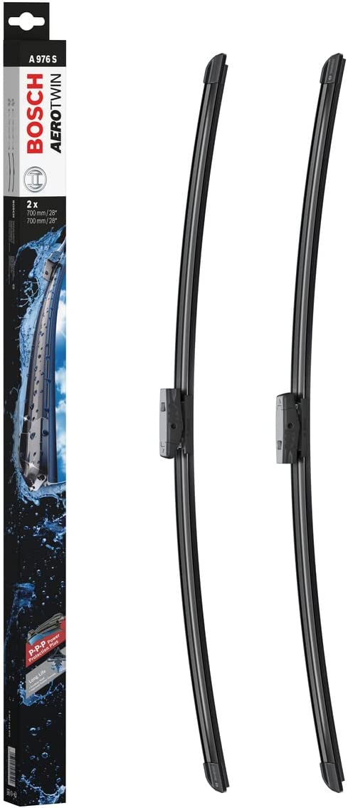 Die Packung und die Wischerblätter des Scheibenwischer-Sets Bosch A 976 S für den PEUGEOT 407 SW im Detail - zweimal das 70cm Wischerblatt