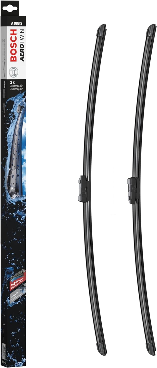 Die Packung und die Wischerblätter des Scheibenwischer-Sets Bosch A 988 S für den VW (Volkswagen) ID im Detail - zweimal das 75cm Wischerblatt Die Packung und die Wischerblätter des Scheibenwischer-Sets Bosch A 988 S für den VW (VOLKSWAGEN) ID.3 im Detail - zweimal das 75cm Wischerblatt