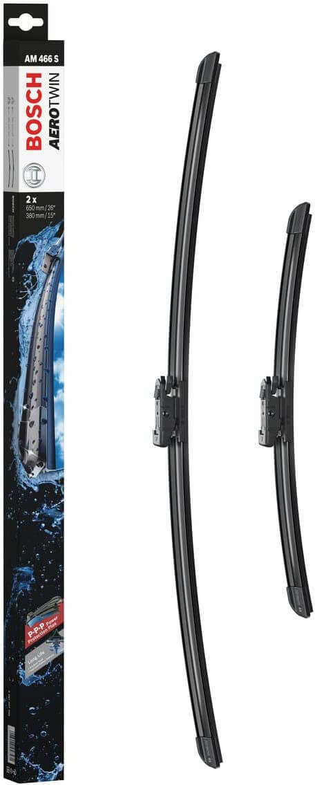 Die Packung und die Wischerblätter des Scheibenwischer-Sets Bosch AM 466 S für den Chevrolet Sonic 2. Gen im Detail - einmal das 65cm Wischerblatt und einmal das 38cm Wischerblatt Die Packung und die Wischerblätter des Scheibenwischer-Sets Bosch AM 466 S für den CHEVROLET Sonic Hatchback 2. Gen im Detail - einmal das 65cm Wischerblatt und einmal das 38cm Wischerblatt