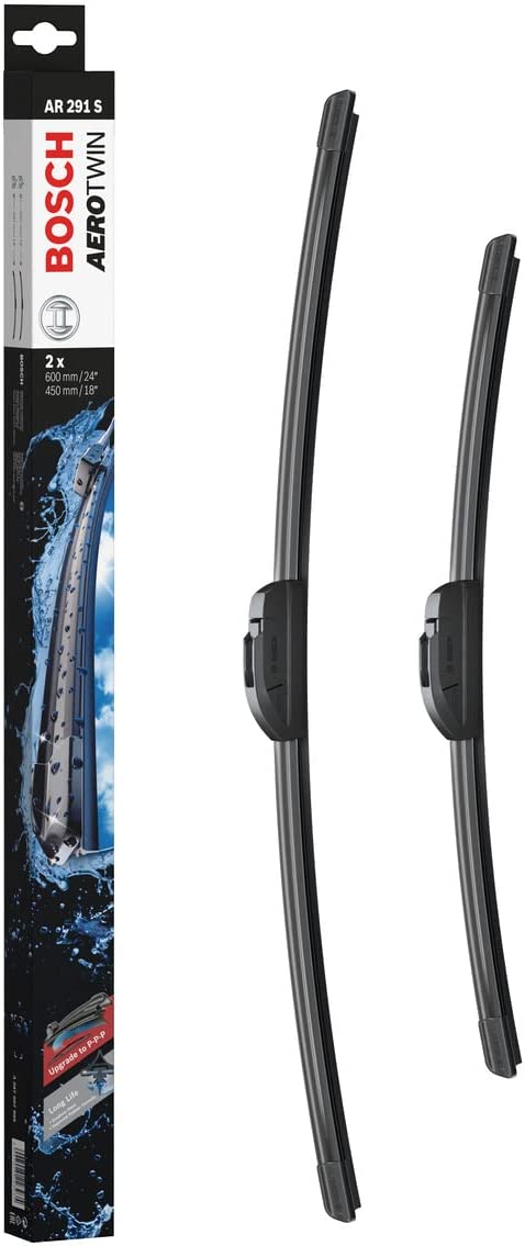 Die Packung und die Wischerblätter des Scheibenwischer-Sets Bosch AR 291 S für den CHEVROLET Cruze Hatchback 1. Gen im Detail - einmal das 60cm Wischerblatt und einmal das 45cm Wischerblatt