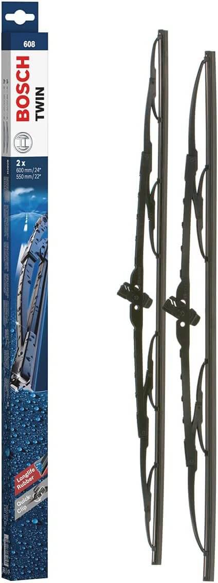 Die Packung und die Wischerblätter des Scheibenwischer-Sets Bosch 608 für den Honda Odyssey im Detail - einmal das 60cm Wischerblatt und einmal das 55cm Wischerblatt Die Packung und die Wischerblätter des Scheibenwischer-Sets Bosch 608 für den HONDA Odyssey im Detail - einmal das 60cm Wischerblatt und einmal das 55cm Wischerblatt