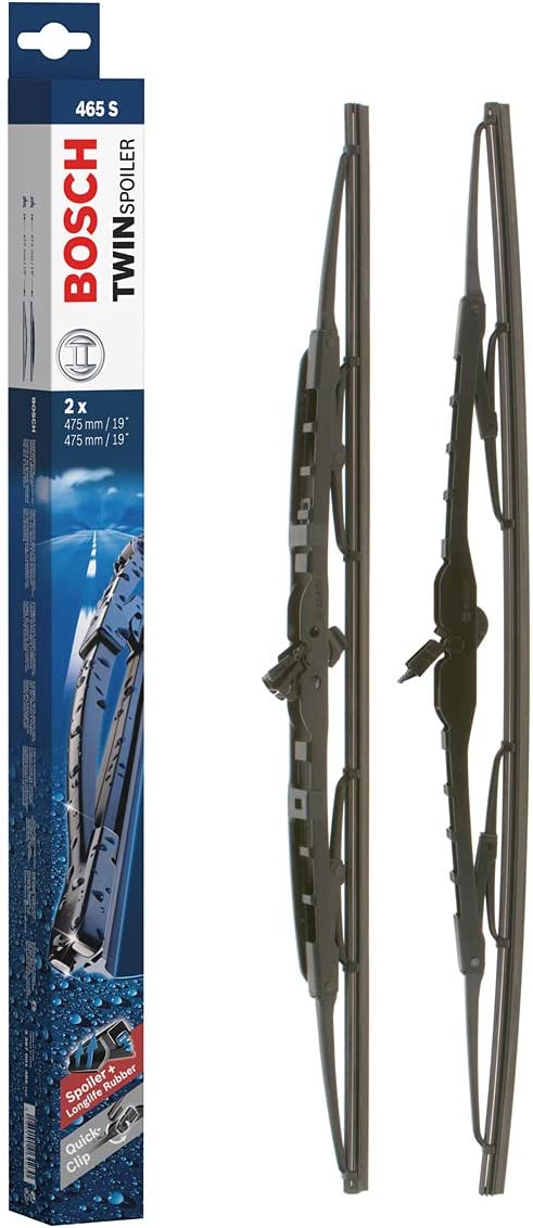 Die Packung und die Wischerblätter des Scheibenwischer-Sets Bosch 465 S für den Seat Arosa im Detail - zweimal das 47,5cm Wischerblatt Die Packung und die Wischerblätter des Scheibenwischer-Sets Bosch 465 S für den SEAT Arosa im Detail - zweimal das 47,5cm Wischerblatt